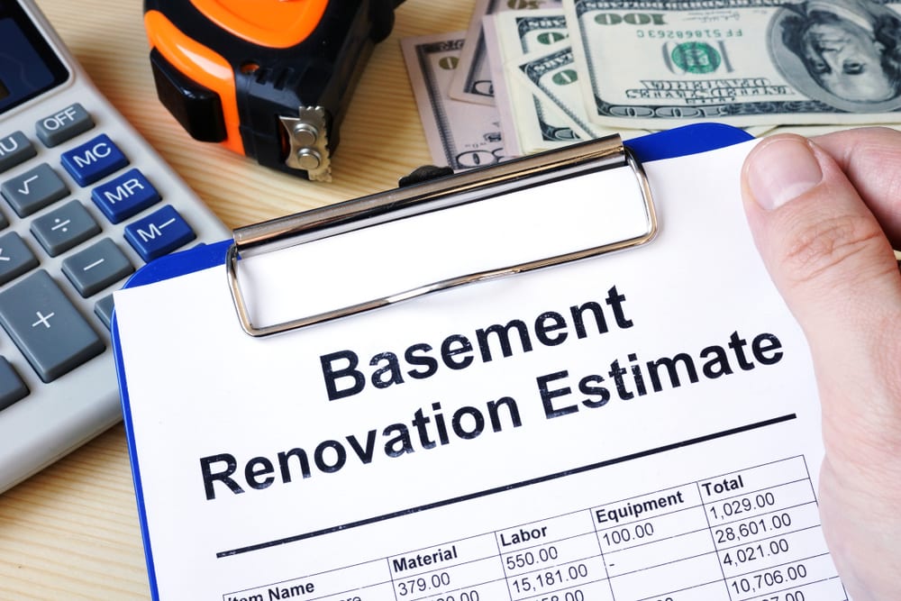 Basement renovation estimate document from Crown Finish, detailing costs and project scope for the renovation.